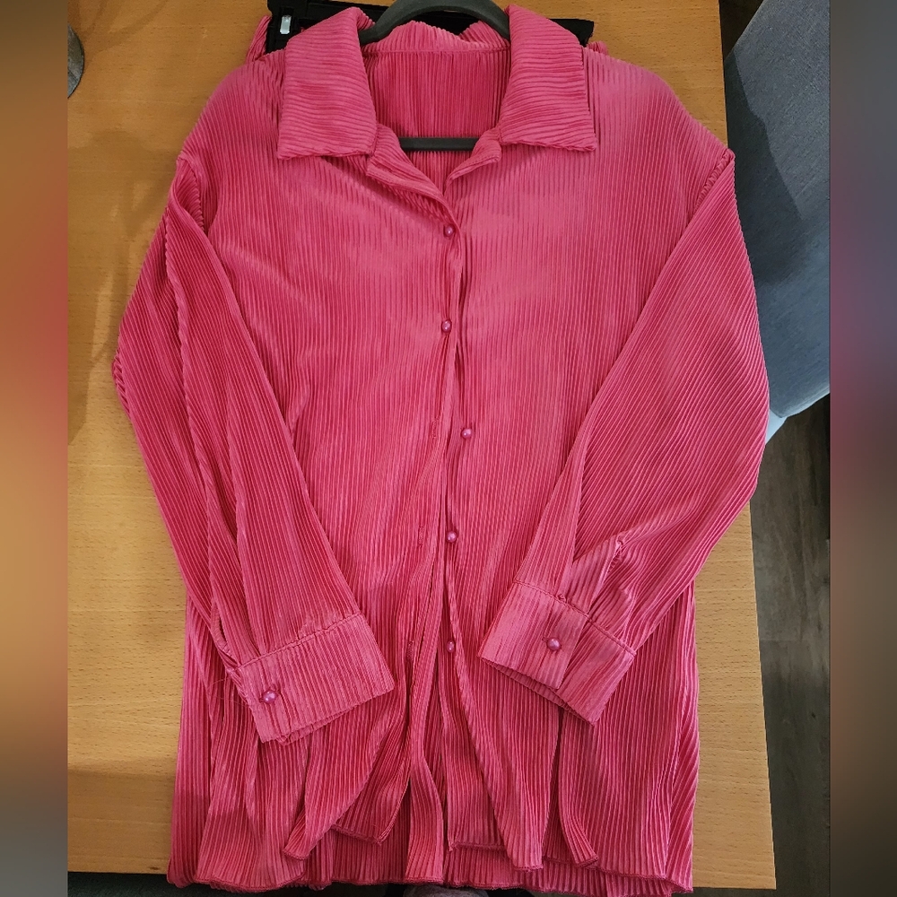Pink long sleeve, long pants ruched satin set